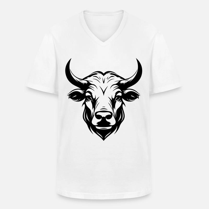Bulle Hörner Kopf Silhouette - Männer-T-Shirt mit V-Ausschnitt - Weiß