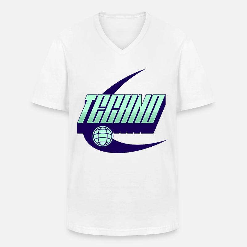 Techno - Männer-T-Shirt mit V-Ausschnitt - Weiß