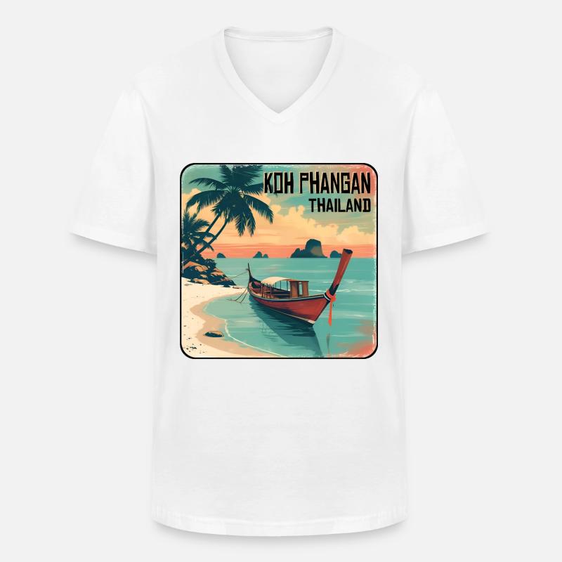 Koh Phangan, Thaïlande - T-shirt col V Homme - blanc