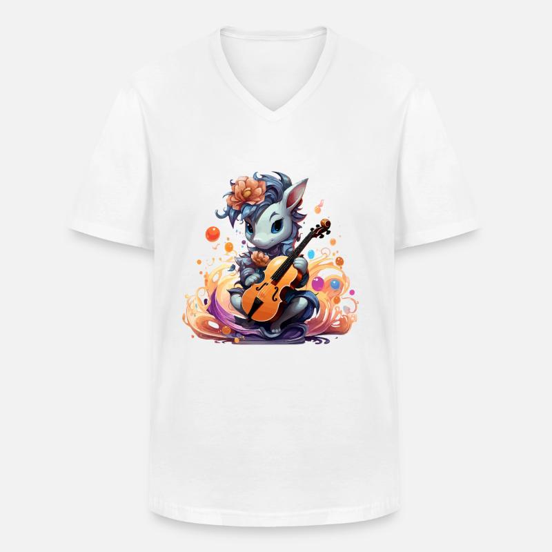 Melancholic Strings Einhorn - Männer-T-Shirt mit V-Ausschnitt - Weiß