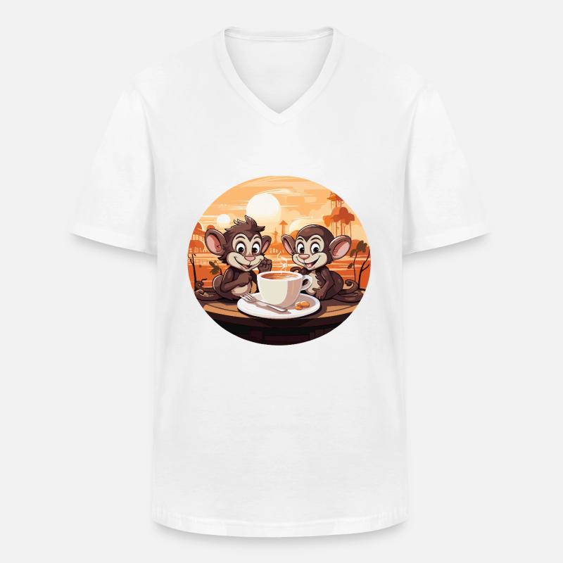 Affe Brew Kaffee Kunstdruck - Männer-T-Shirt mit V-Ausschnitt - Weiß
