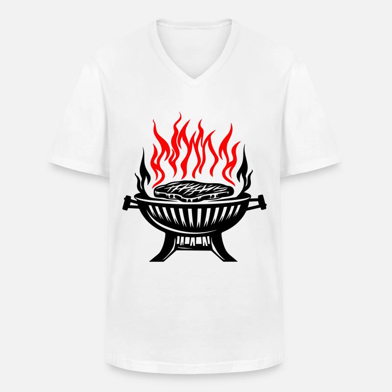 Grill Symbol Feuer Grillen Fleisch - Männer-T-Shirt mit V-Ausschnitt - Weiß
