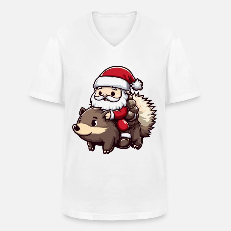 Igel Weihnachtsmann - Männer-T-Shirt mit V-Ausschnitt - Weiß
