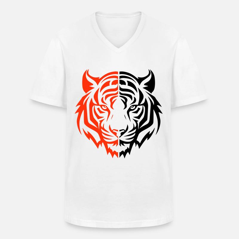 Tiger Kopf - Männer-T-Shirt mit V-Ausschnitt - Weiß