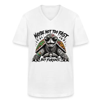 Tortue : Pas rapide, mais furieuse ! - T-shirt col V Homme - blanc - Devant - AI Model Male 185 light (185cm)
