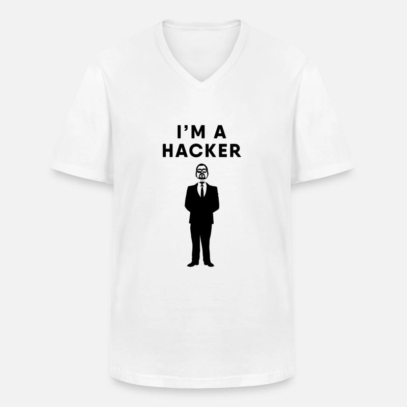 Hacker / Hacken / Hacking - T-shirt col V Homme - blanc