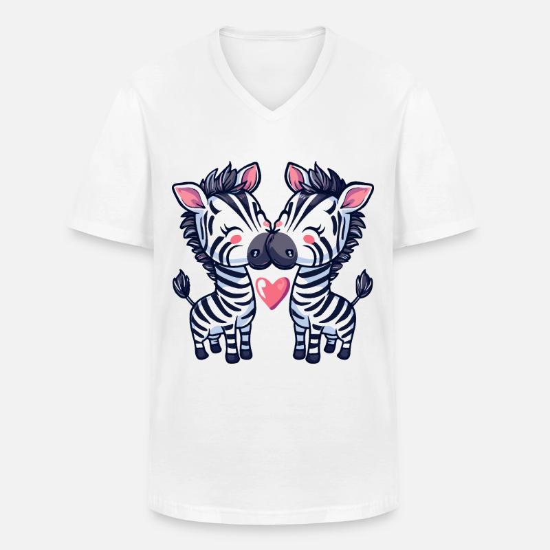 Zebra Comic Paar Liebe - Männer-T-Shirt mit V-Ausschnitt - Weiß