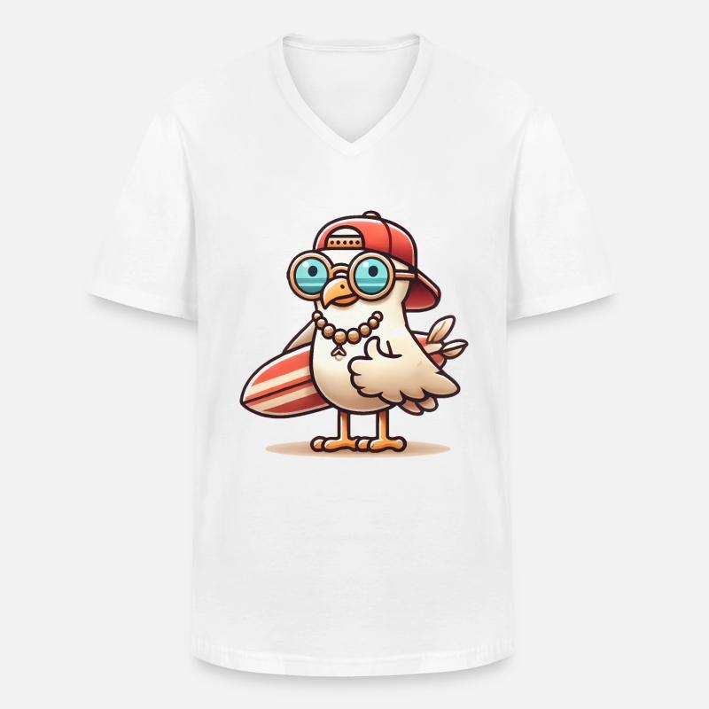 Coole Strandmöwe mit Surfbrett - Männer-T-Shirt mit V-Ausschnitt - Weiß