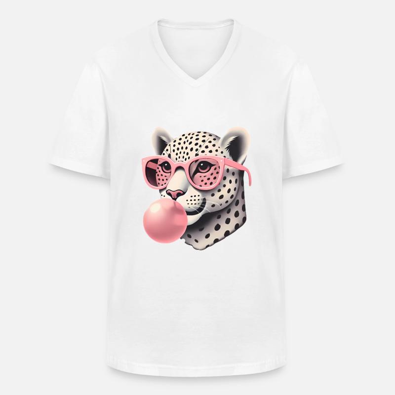 Leopard mit rosa Brille Bubblegum - Männer-T-Shirt mit V-Ausschnitt - Weiß