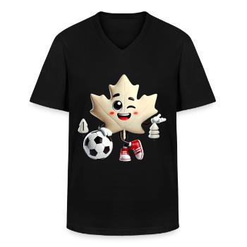 Mascotte de soccer de la feuille d’érable du Canada - T-shirt col V Homme - noir - Devant - AI Model Male 178 dark (178cm)