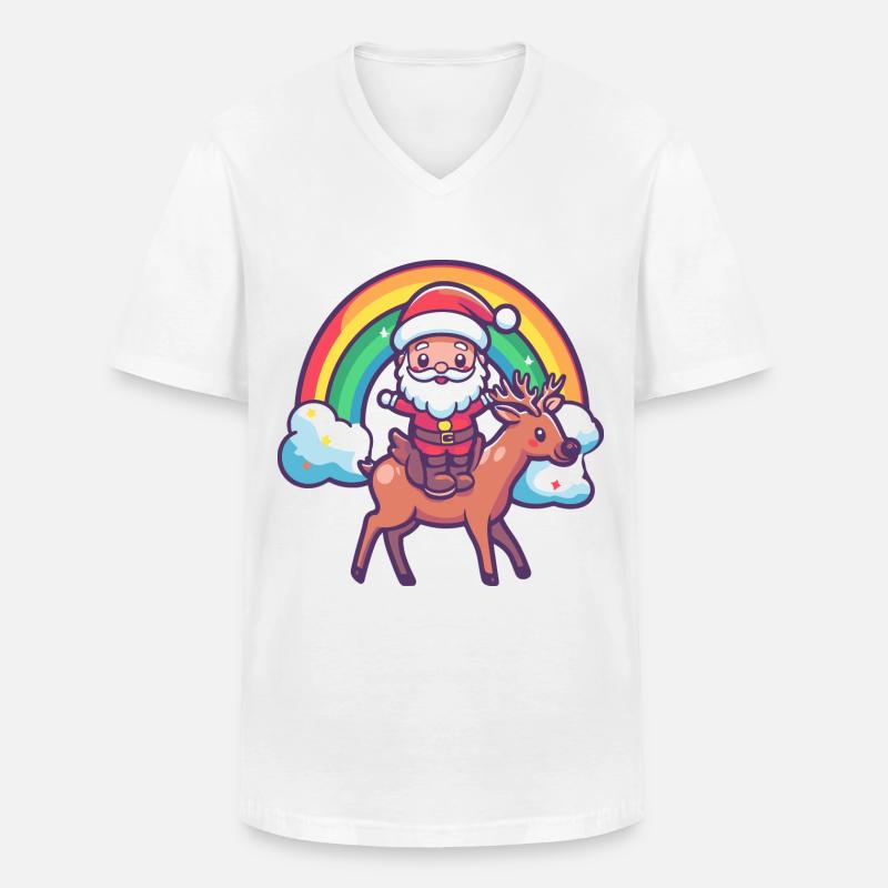 Hirsch Weihnachtsmann Regenbogen - Männer-T-Shirt mit V-Ausschnitt - Weiß