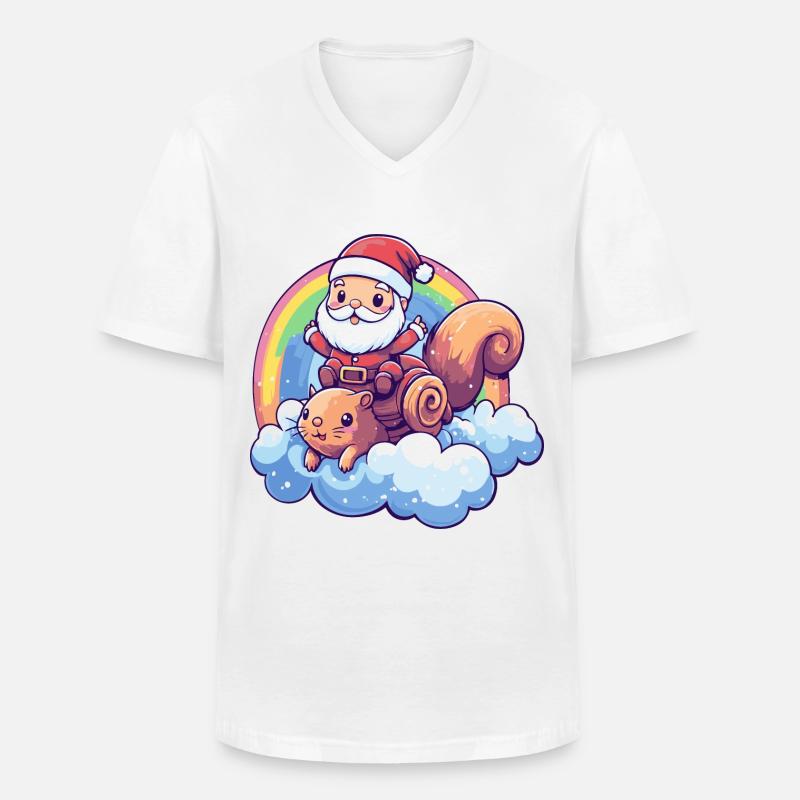 Eichhörnchen Weihnachtsmann Regenbogen - Männer-T-Shirt mit V-Ausschnitt - Weiß