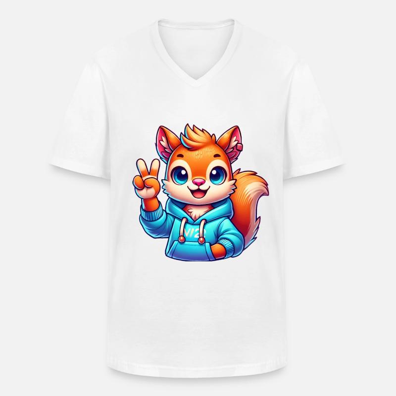 Friedliches Cartoon-Eichhörnchen im Kapuzenpullover - Männer-T-Shirt mit V-Ausschnitt - Weiß