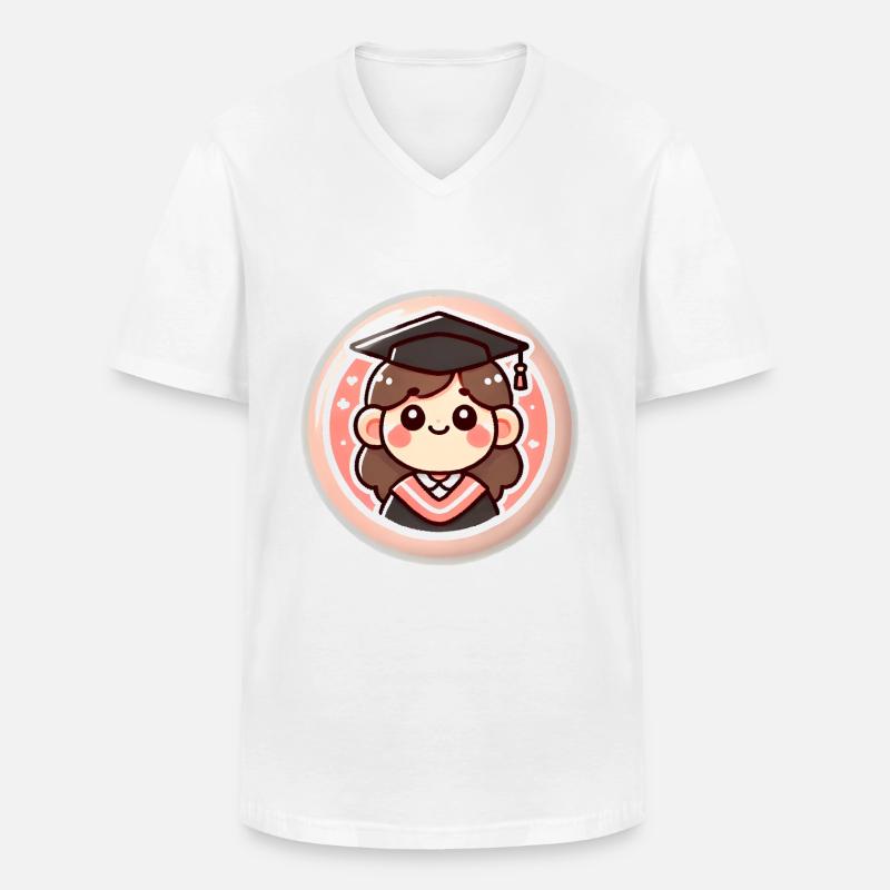 Abschluss-Cartoon-Abzeichen-Design - Männer-T-Shirt mit V-Ausschnitt - Weiß