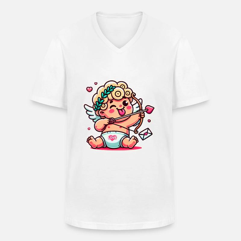 Lustiger Cartoon-Amor mit Bogenpfeil - Männer-T-Shirt mit V-Ausschnitt - Weiß