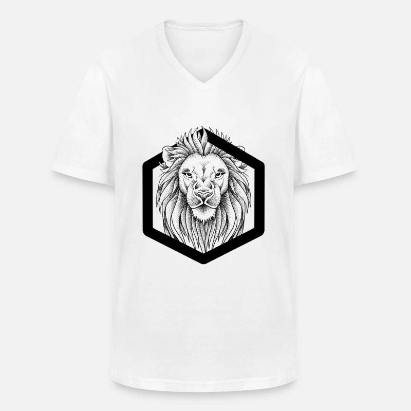 Löwe Dotwork - Männer-T-Shirt mit V-Ausschnitt - Weiß