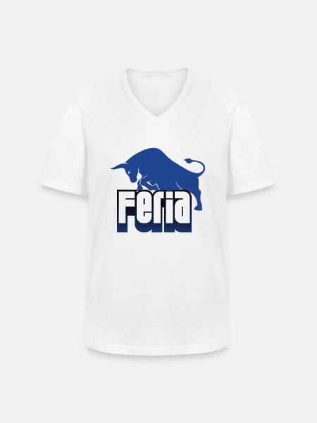 Feria bull blauw & wit logo - Klassiek mannen T-shirt met V-hals - wit