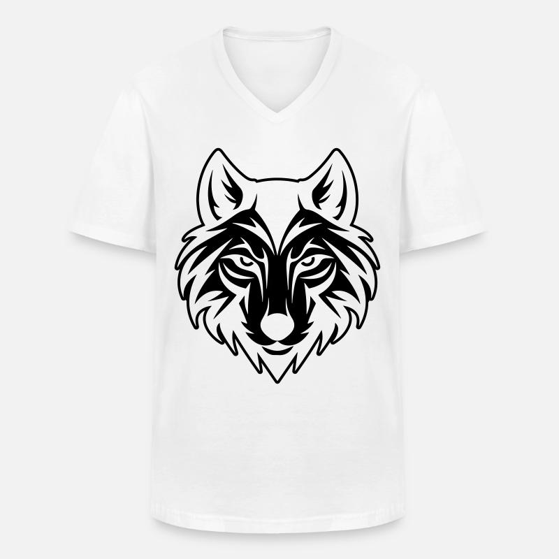 Wolf Kopf - Männer-T-Shirt mit V-Ausschnitt - Weiß