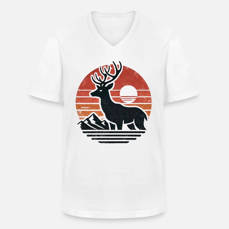 Hirsch - Männer-T-Shirt mit V-Ausschnitt - Weiß