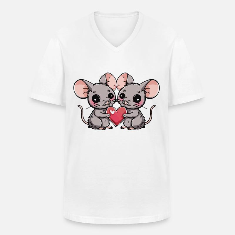 Maus Paar Herz - Männer-T-Shirt mit V-Ausschnitt - Weiß