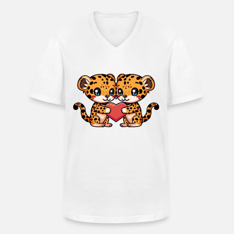 Leopard Paar Herz - Männer-T-Shirt mit V-Ausschnitt - Weiß