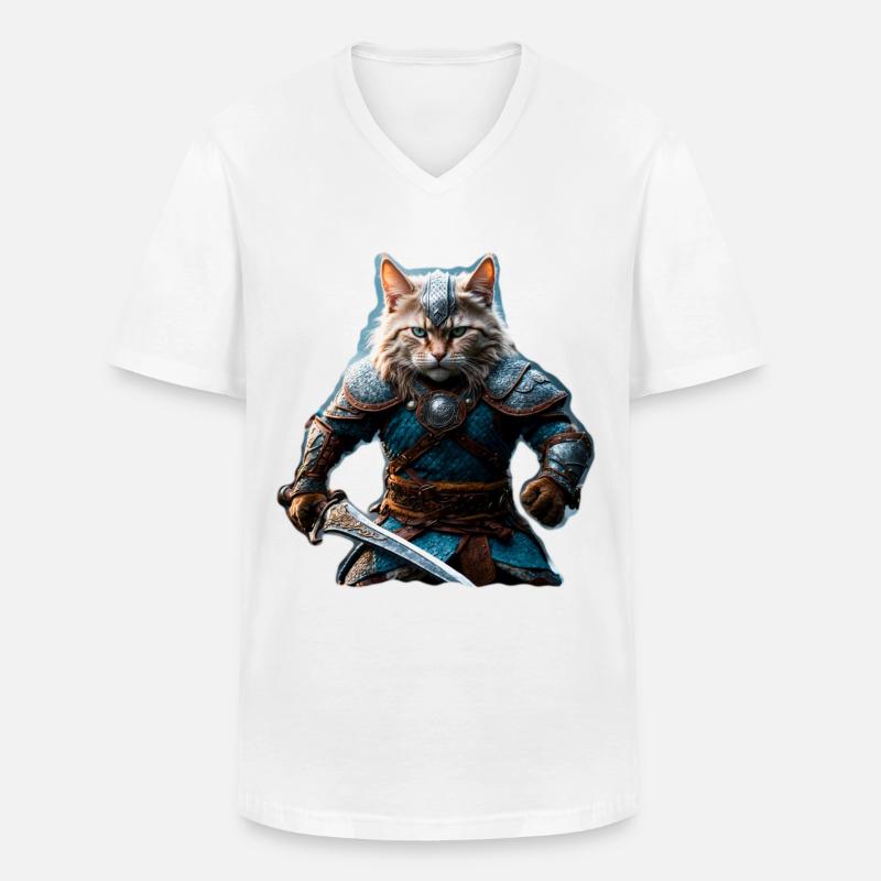 Wikinger-Katze - Männer-T-Shirt mit V-Ausschnitt - Weiß
