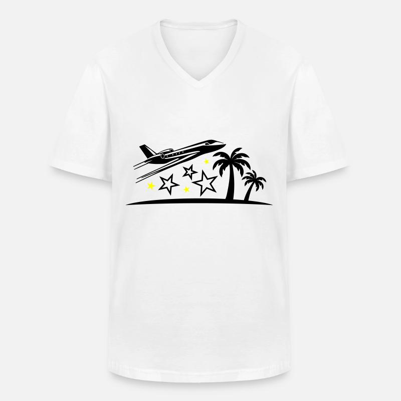 Urlaub Flugzeug Strand - Männer-T-Shirt mit V-Ausschnitt - Weiß