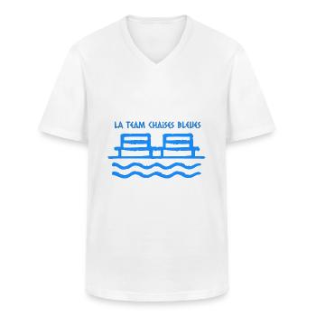 LA TEAM DES CHAISES BLEUES DE NICE COTE D'AZUR - T-shirt col V Homme - blanc - Devant - AI Model Male 185 light (185cm)