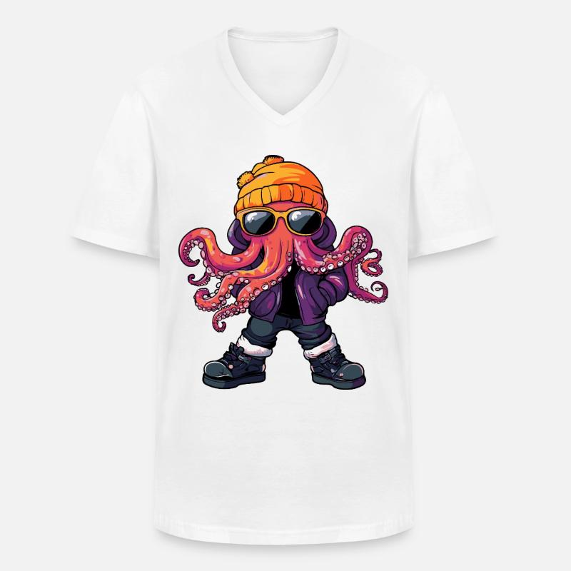 Oktopus Cool Comic - Männer-T-Shirt mit V-Ausschnitt - Weiß