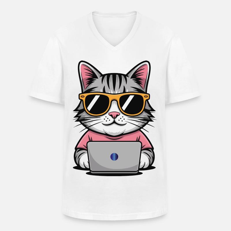 Cats_office - Männer-T-Shirt mit V-Ausschnitt - Weiß