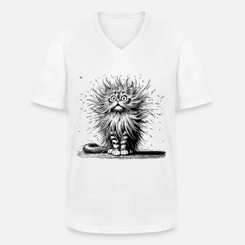 Katze erstaunt, Comic - Männer-T-Shirt mit V-Ausschnitt - Weiß