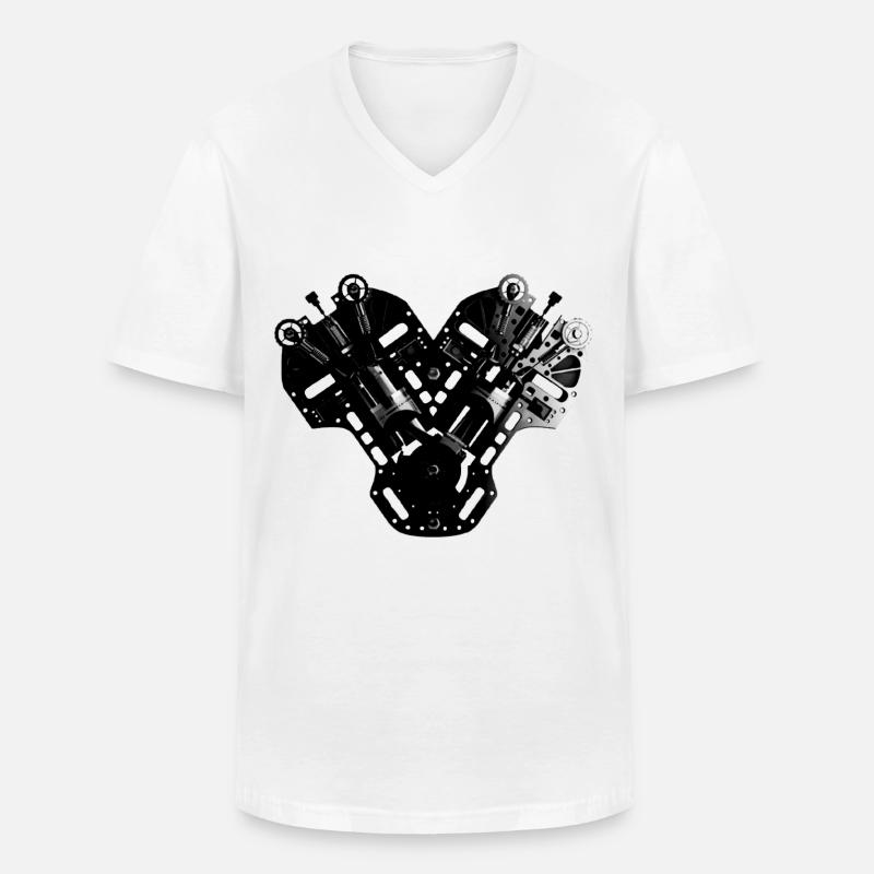V6 V8 Motor Engine - Männer-T-Shirt mit V-Ausschnitt - Weiß