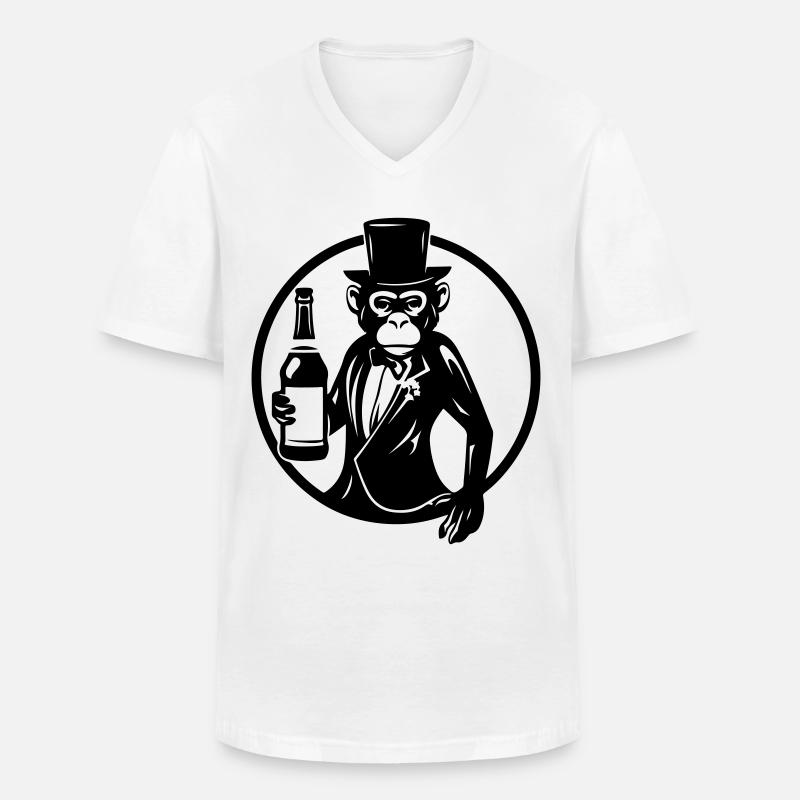 Drunk Monkey Drinking Drunk - Men's V-Neck T-Shirt - white