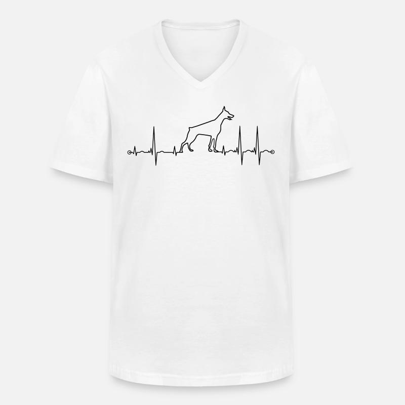 ekg dobermann - Männer-T-Shirt mit V-Ausschnitt - Weiß