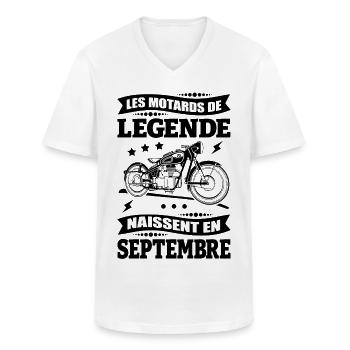 ANNIVERSAIRE MOTARD DE SEPTEMBRE - T-shirt col V Homme - blanc - Devant - AI Model Male 185 light (185cm)