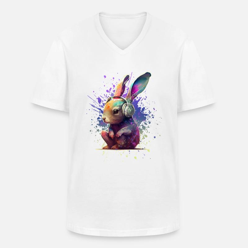 Bunter Hase mit Kopfhörern - Männer-T-Shirt mit V-Ausschnitt - Weiß