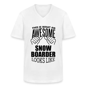 Snowboarding - Men's V-Neck T-Shirt - white - Front - AI Model Male 185 light (185cm)