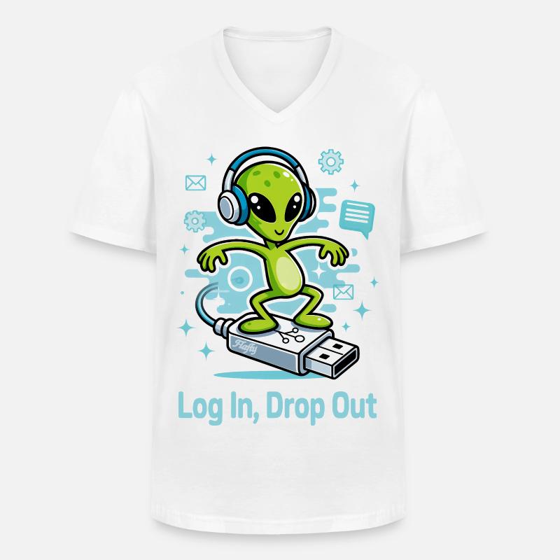 👽 Alien auf dem USB-Surf - Männer-T-Shirt mit V-Ausschnitt - Weiß