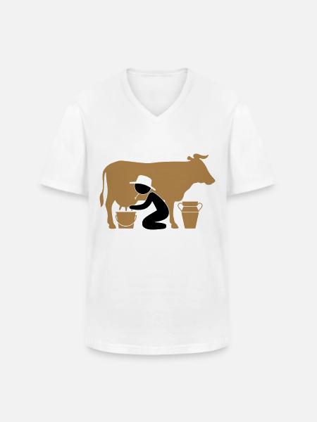 Farmer på malkning en ko - Klassisk herre T-shirt med V-udskæring - hvid