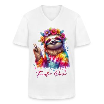 Fauler Power - Flower Power - Hippie Faultier - Männer-T-Shirt mit V-Ausschnitt - Weiß - Vorne - AI Model Male 185 light (185cm)