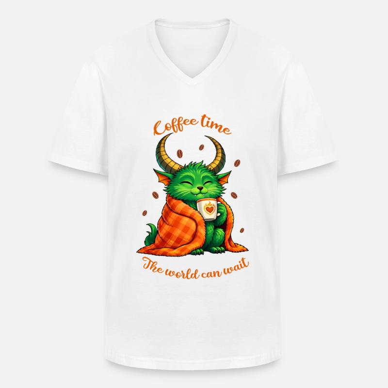 Kaffeezeit – Ein kleines Kaffeemonster - Männer-T-Shirt mit V-Ausschnitt - Weiß