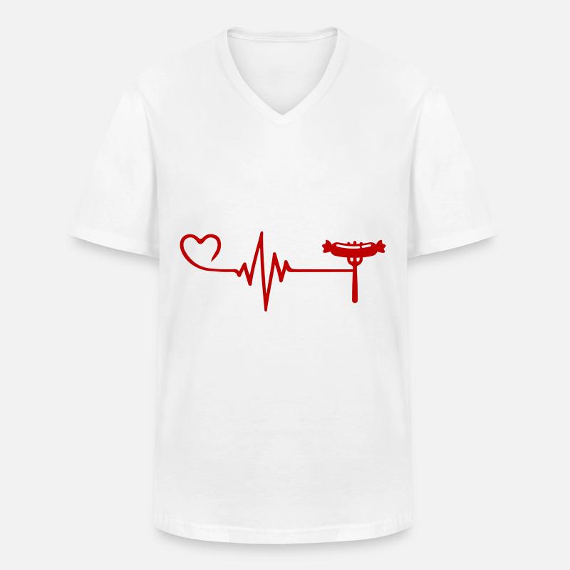 Currywurst Fleisch Puls herzschlag liebe - Männer-T-Shirt mit V-Ausschnitt - Weiß
