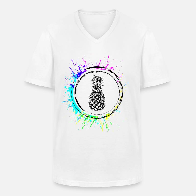 Ananas Bunt - Männer-T-Shirt mit V-Ausschnitt - Weiß