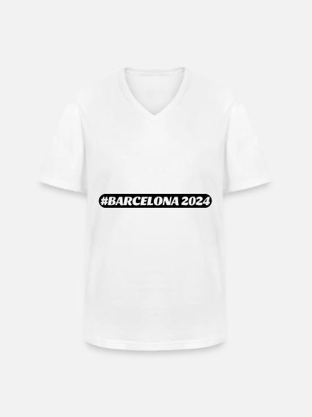 Barcelone 2024 - T-shirt col V Homme - blanc