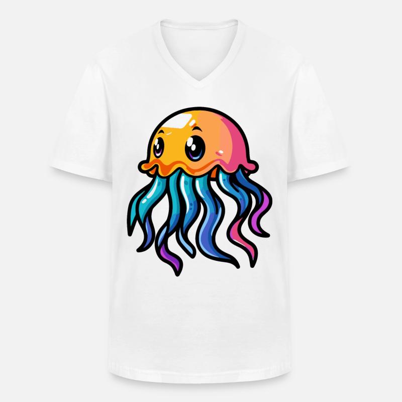 Qualle Comic - Männer-T-Shirt mit V-Ausschnitt - Weiß