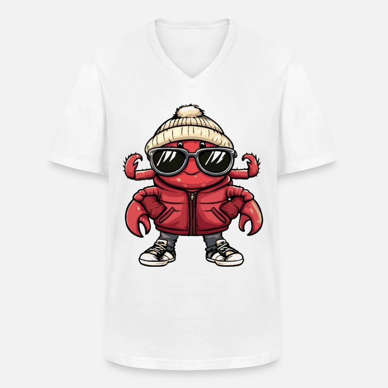 Krebs Krabbe Cool Comic - Männer-T-Shirt mit V-Ausschnitt - Weiß