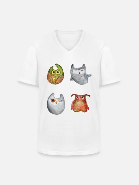 Ugle Ørn Ugle Dyr Skov Dyr Lille Ugle Barn Ugle Sjov - Klassisk herre T-shirt med V-udskæring - hvid