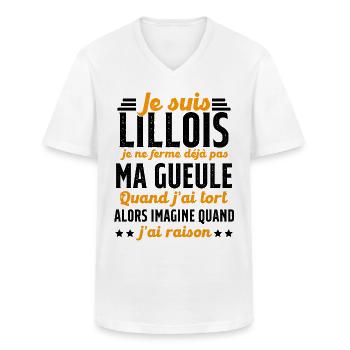 Lillois je ferme pas ma gueule cadeau Lille humour - T-shirt col V Homme - blanc - Devant - AI Model Male 185 light (185cm)
