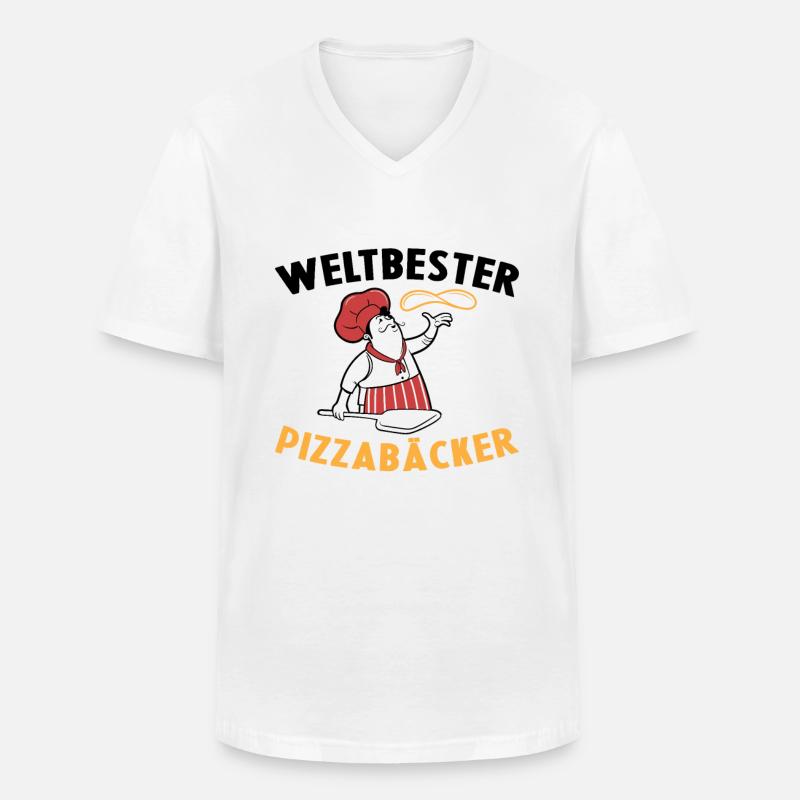 Weltbester Pizzabäcker Pizza Geschenkidee Kochen - Männer-T-Shirt mit V-Ausschnitt - Weiß