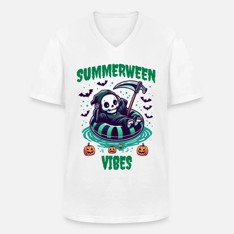 Summerween Vibes mit Sensenmann - Männer-T-Shirt mit V-Ausschnitt - Weiß